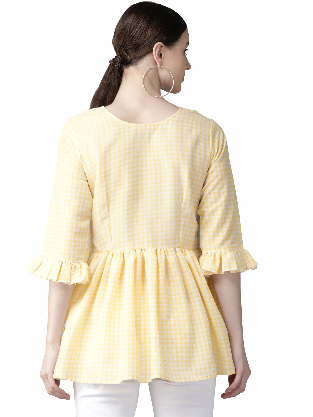 Yellow & White Checked Top - Modern Indian Kurtis for Women