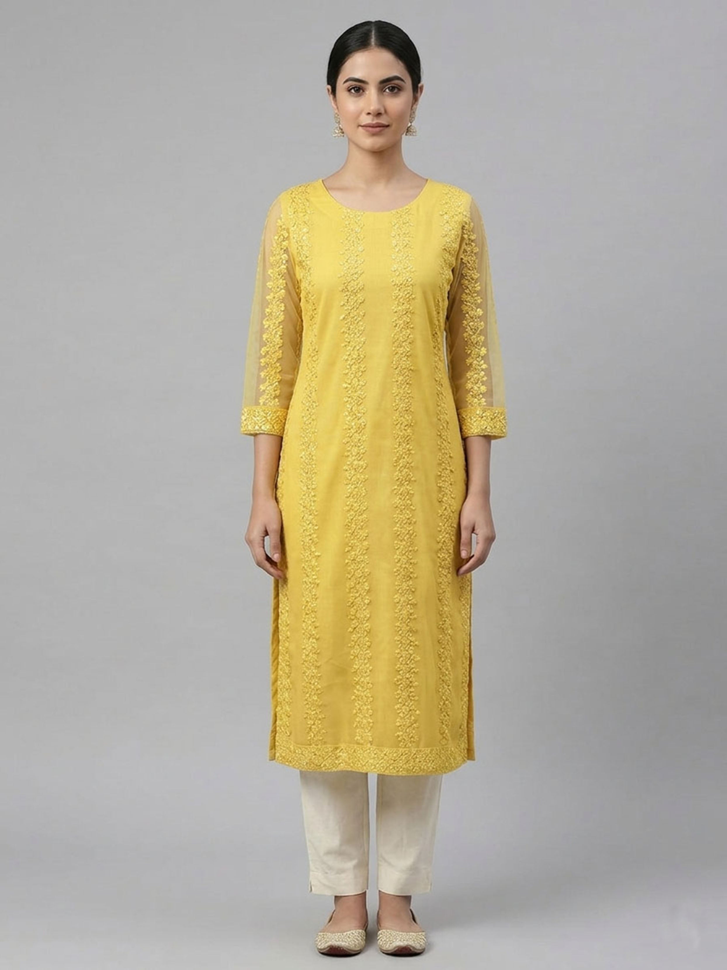 Women Embroidered Sequinned Kurta