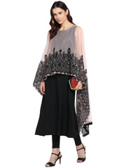 Black & Pink Embellished A-Line Kurta-AHKUNTFLDS-667