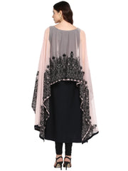 Black & Pink Embellished A-Line Kurta-AHKUNTFLDS-667