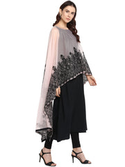 Black & Pink Embellished A-Line Kurta-AHKUNTFLDS-667