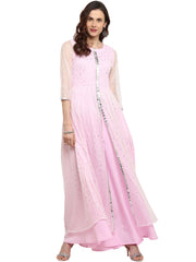 Light Pink Double Layered Indo western Kurta Dress-AHKUNTFPDS-681