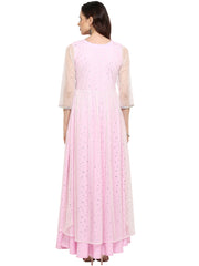Light Pink Double Layered Indo western Kurta Dress-AHKUNTFPDS-681
