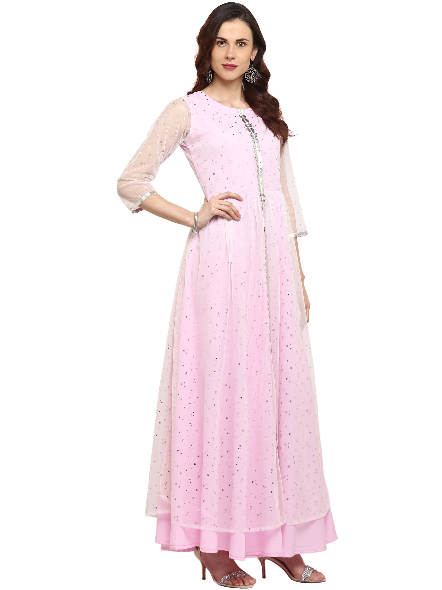 Striped Maxi Dress with Jacket | Indian Kurtis and Kurtas