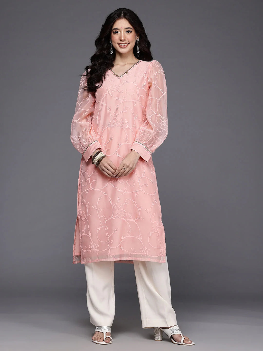 Women's Pink Fusion Kurta-AHKUORRP-1161