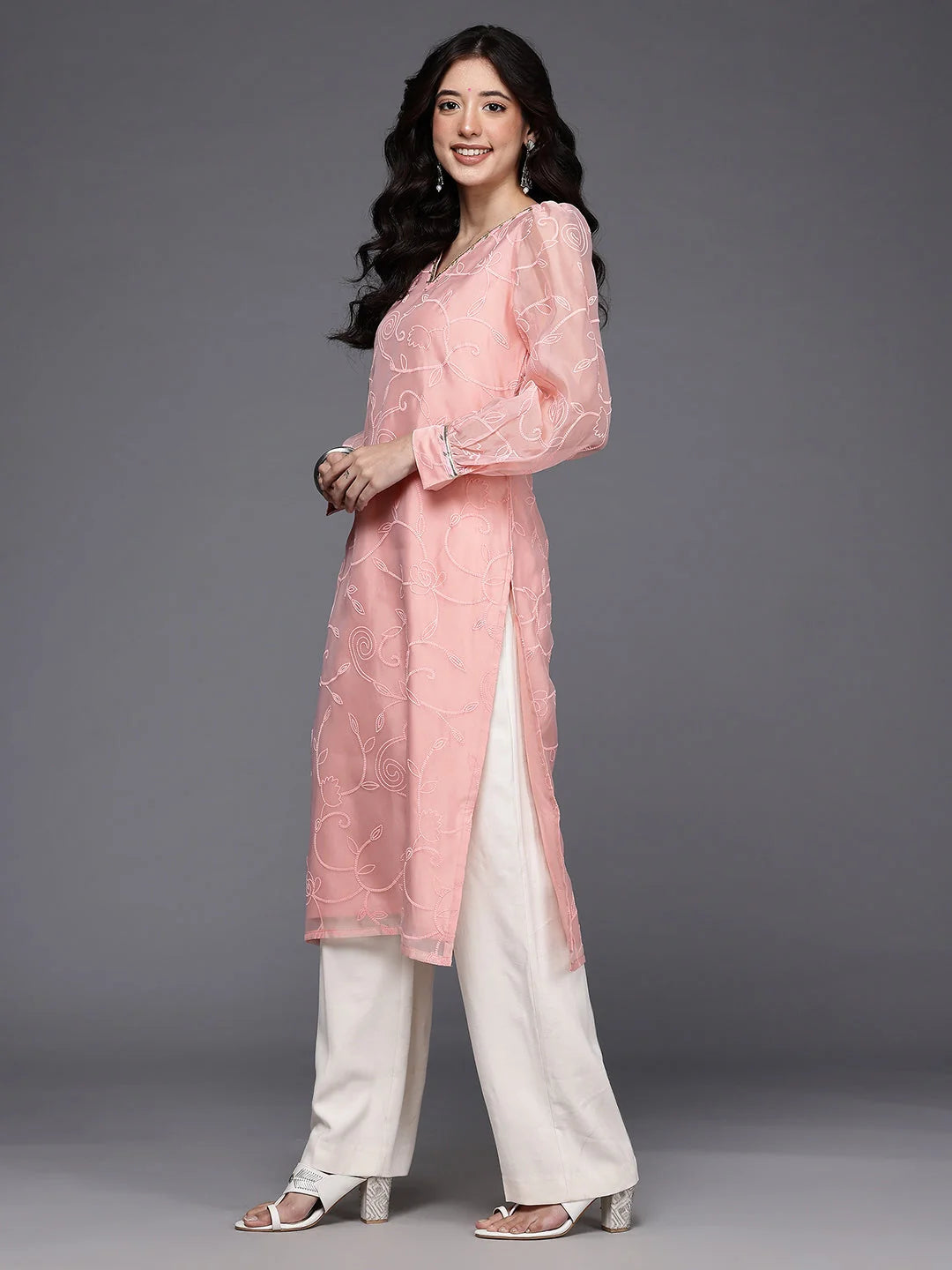 Women's Pink Fusion Kurta-AHKUORRP-1161