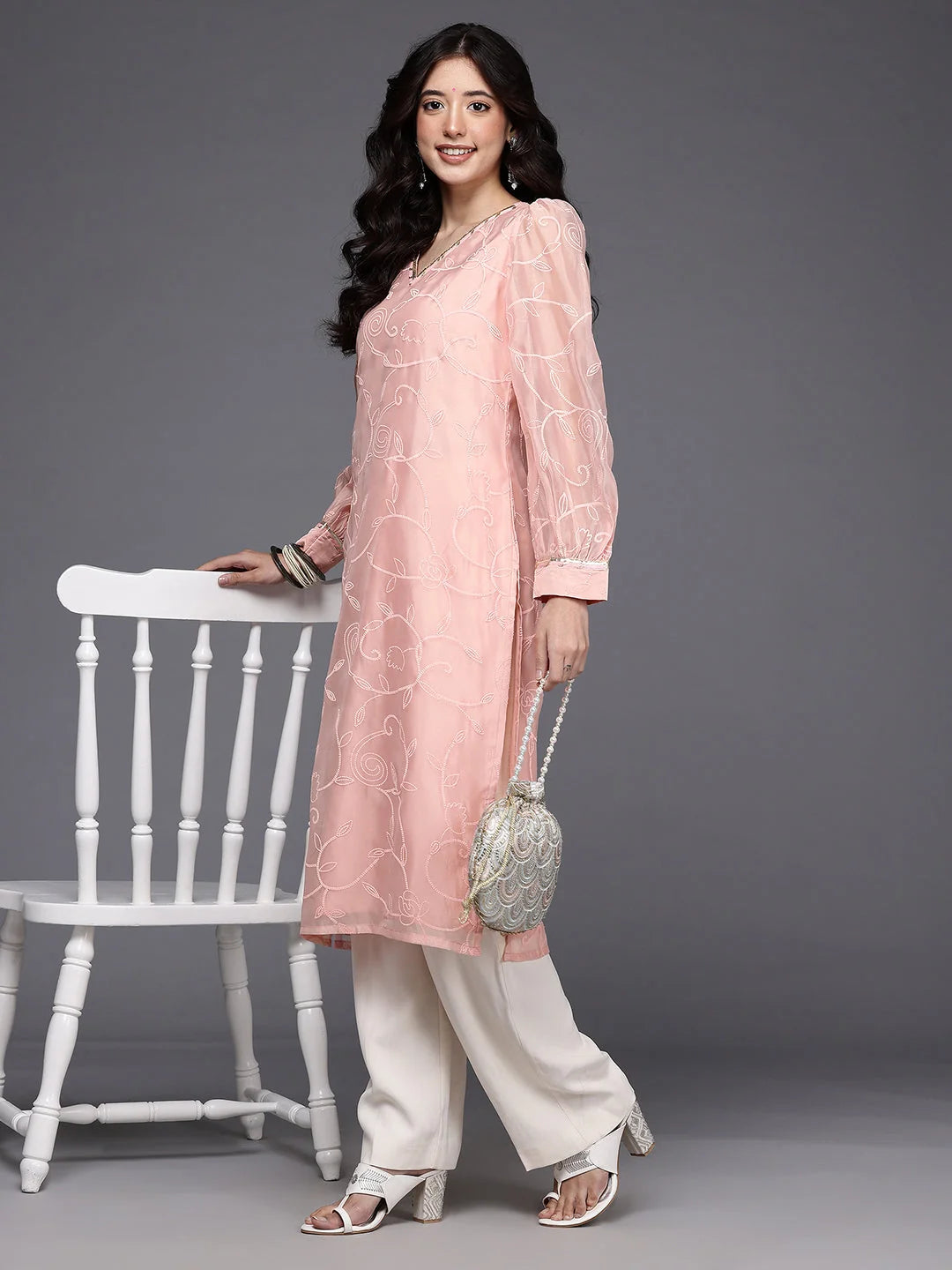 Women's Pink Fusion Kurta-AHKUORRP-1161