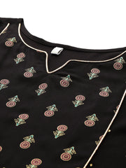 Womens Black Viscose Rayon Fusion Kurta Sets-AHKUPN-COMBO-1121