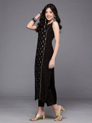 Womens Black Viscose Rayon Fusion Kurta Sets-AHKUPN-COMBO-1121