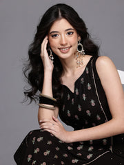 Womens Black Viscose Rayon Fusion Kurta Sets-AHKUPN-COMBO-1121