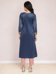 Navy Solid Velvet Angrakha Kurta With Gold Printed Pant-AHKUPN-COMBO-414
