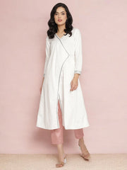 White Solid Velvet Angrakha Kurta With Gold Printed Pant-AHKUPN-COMBO-415