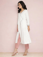 White Solid Velvet Angrakha Kurta With Gold Printed Pant-AHKUPN-COMBO-415