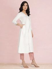 White Solid Velvet Angrakha Kurta With Gold Printed Pant-AHKUPN-COMBO-415