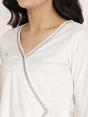 White Solid Velvet Angrakha Kurta With Gold Printed Pant-AHKUPN-COMBO-415