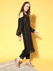 Black & Golden Printed Kurta with Trousers-AHKUPN-COMBO-456-FF