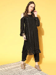Black & Golden Printed Kurta with Trousers-AHKUPN-COMBO-456-FF