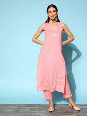 Pink Floral Pure Cotton Top to Toe Fusion Cotton Kurta Set-AHKUPN-COMBO-475-FF