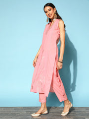 Pink Floral Pure Cotton Top to Toe Fusion Cotton Kurta Set-AHKUPN-COMBO-475-FF
