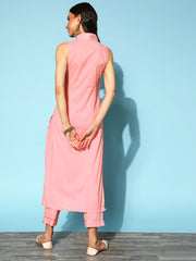 Pink Floral Pure Cotton Top to Toe Fusion Cotton Kurta Set-AHKUPN-COMBO-475-FF