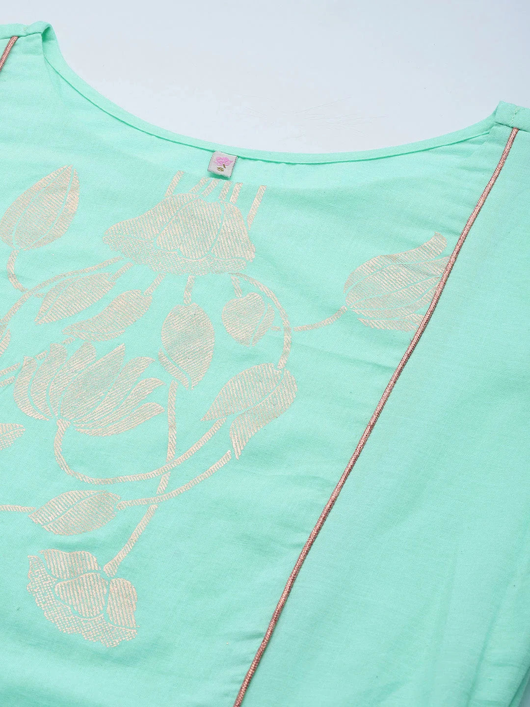 Sea Green Cotton Gold Print Kurta Set | Women's Kurta Sets