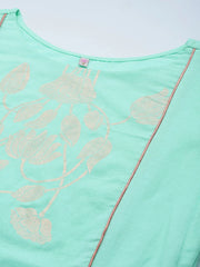 Sea Green Pure Cotton Gold Foil Print Kurta Pant Set-AHKUPN-COMBO-491