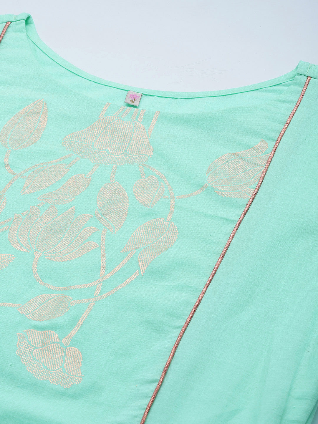 Sea Green Cotton Gold Print Kurta Set | Women's Kurta Sets