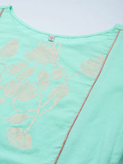 Sea Green Pure Cotton Gold Foil Print Kurta Pant Set-AHKUPN-COMBO-491