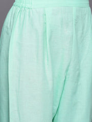Sea Green Pure Cotton Gold Foil Print Kurta Pant Set-AHKUPN-COMBO-491
