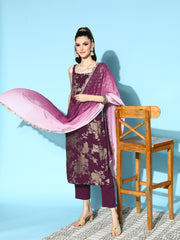 Burgundy Floral Printed Spaghetti Straps Kurta Set-AHKUPN-COMBO-499-FF