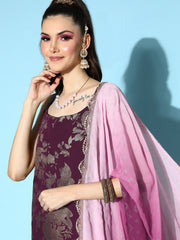 Burgundy Floral Printed Spaghetti Straps Kurta Set-AHKUPN-COMBO-499-FF