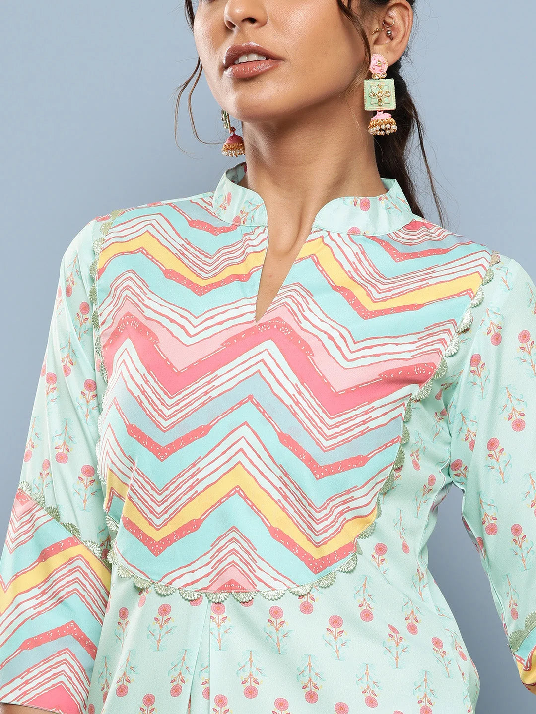 Turquoise Printed Kurta Set | Indian Women's Kurta Sets