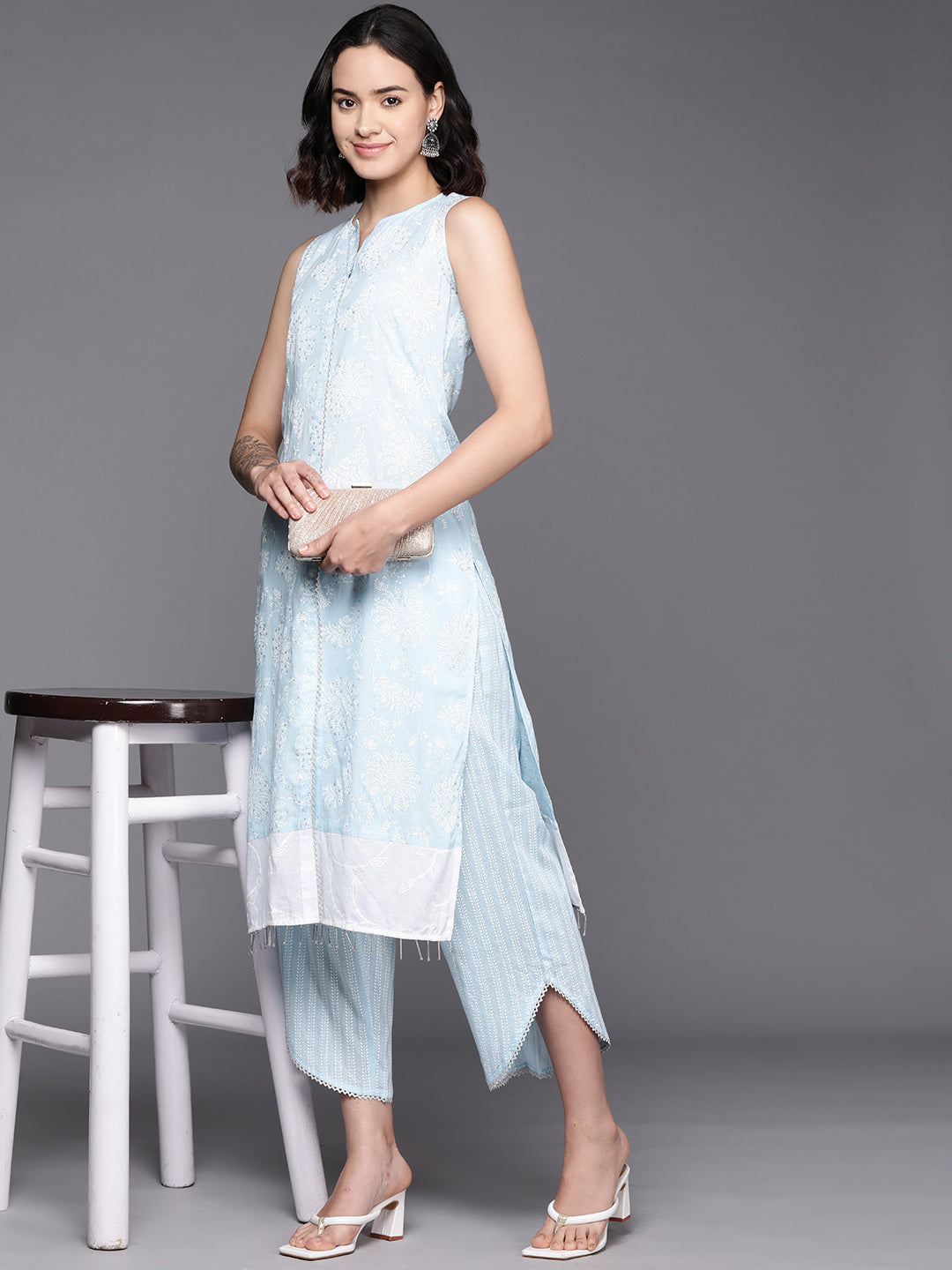 Floral Printed Regular Pure Cotton Kurta With Palazzos-AHKUPN-COMBO-681