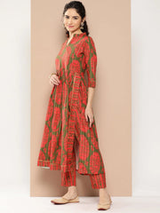 Green Floral Printed Pleated Gotta Patti Kurta with Trousers-AHKUPN-COMBO-685-ICH