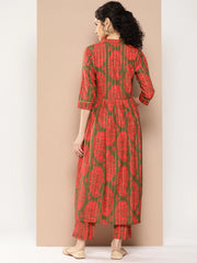Green Floral Printed Pleated Gotta Patti Kurta with Trousers-AHKUPN-COMBO-685-ICH