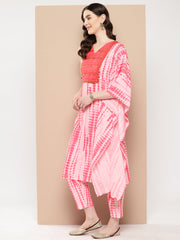 Printed One-Shoulder Flared Sleeve Sequinned Kurta with Trousers-AHKUPN-COMBO-765-ICH