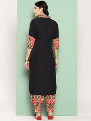 Black Placement Printed Gotta Patti Kurta with Printed Patiala-AHKUPN-COMBO-801-ICH