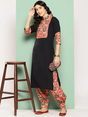 Black Placement Printed Gotta Patti Kurta with Printed Patiala-AHKUPN-COMBO-801-ICH