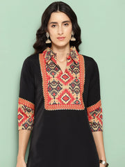 Black Placement Printed Gotta Patti Kurta with Printed Patiala-AHKUPN-COMBO-801-ICH