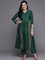 Women Printed Pleated Kurta with Trousers-AHKUPN-COMBO-864