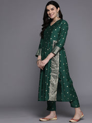 Women Printed Pleated Kurta with Trousers-AHKUPN-COMBO-864
