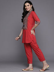 Ethnic Motifs Regular Sequinned Kurti with Trousers-AHKUPN-COMBO-875