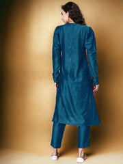 Round Neck Puffed Sleeves Kurta with Trousers-AHKUPN-COMBO-934