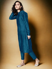 Round Neck Puffed Sleeves Kurta with Trousers-AHKUPN-COMBO-934