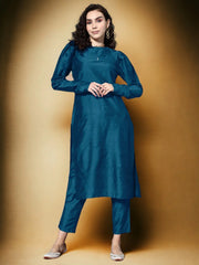 Round Neck Puffed Sleeves Kurta with Trousers-AHKUPN-COMBO-934