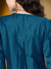 Round Neck Puffed Sleeves Kurta with Trousers-AHKUPN-COMBO-934