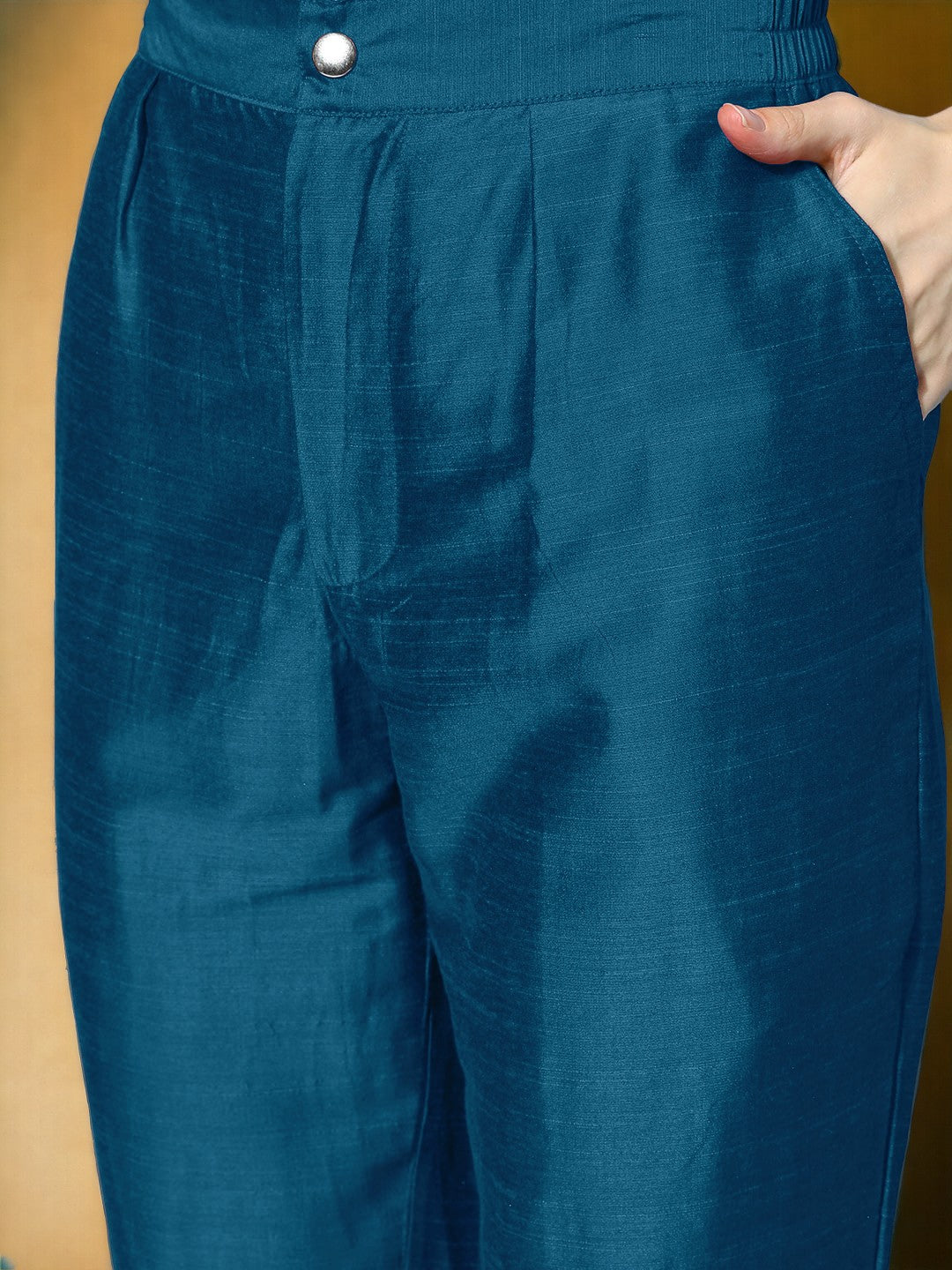 Silk Puffed Sleeve Kurta with Trousers | Women's Kurta Sets