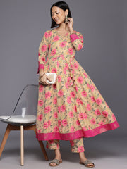 Floral Printed Angrakha Gotta Patti Kurta with Trousers-AHKUPN-COMBO-996