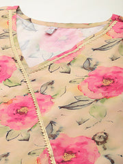 Floral Printed Angrakha Gotta Patti Kurta with Trousers-AHKUPN-COMBO-996