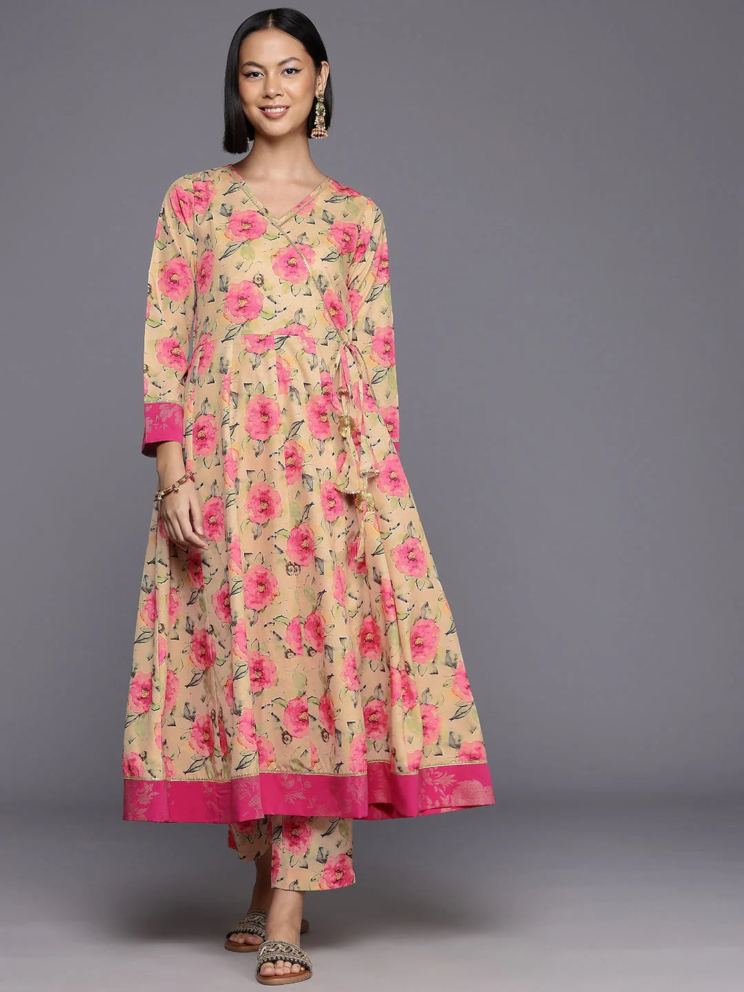 Floral Angrakha Kurta Set | Women's Indian Kurta Sets Online